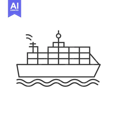 Aset desain premium: A line drawing of a container ship sailing on water