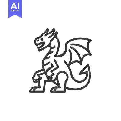 Aset desain premium: A Line Drawing of a Dragon with Spiked Wings