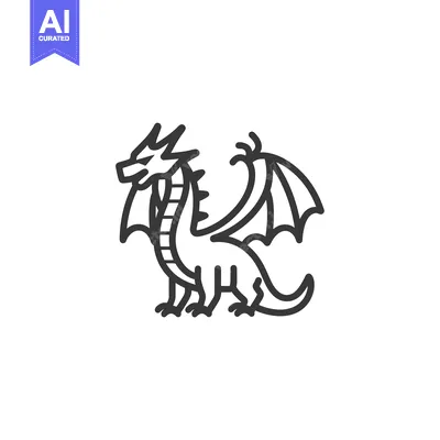 Aset desain premium: A line drawing of a dragon with wings spread out