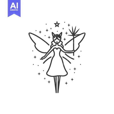 Aset premium populer: A Line Drawing of a Fairy with Wings and a Wand