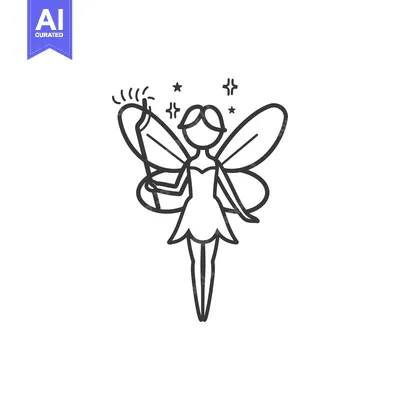 Aset desain premium: A Line Drawing of a Fairy with Wings and a Wand