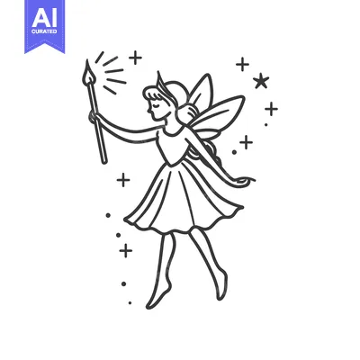 Popular premium asset: A line drawing of a fairy with wings and a wand, surrounded by stars