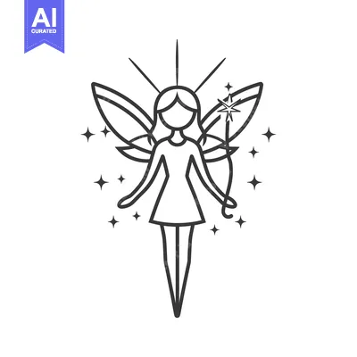 Aset premium populer: A Line Drawing of a Fairy with Wings, a Wand, and Stars