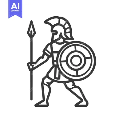 Aset premium populer: A Line Drawing of a Greek Warrior Holding a Spear and a Shield
