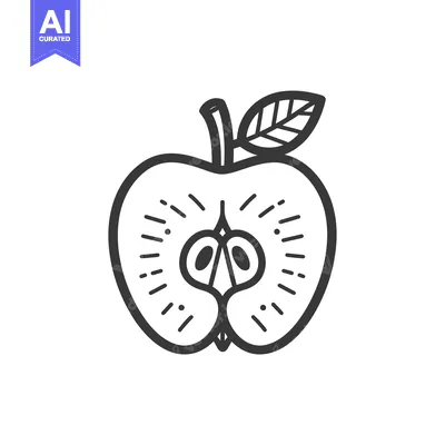 Aset premium populer: A Line Drawing of a Half-Eaten Apple with a Leaf