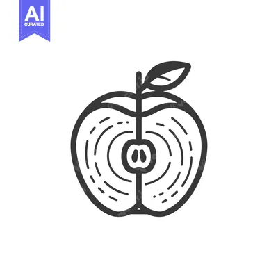 Aset premium populer: A Line Drawing of a Halved Apple with a Stem and Leaf