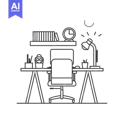 Premium design asset: A line drawing of a home office desk setup