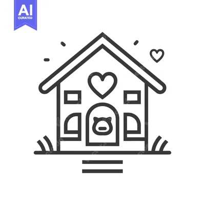 Aset desain premium: A Line Drawing of a House with a Heart on the Front and a Dog in the D