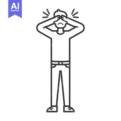 Download A Line Drawing of a Man Covering His Eyes with His Hands in a Stressed Vector Graphic