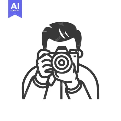 Download A Line Drawing of a Man Holding a Camera Vector Graphic