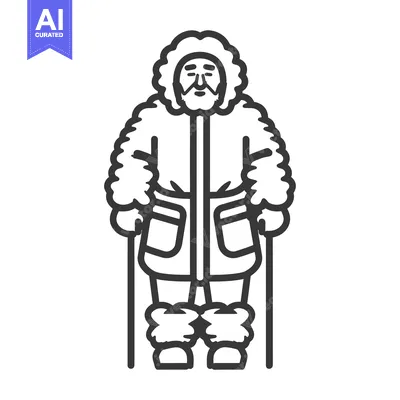 Aset premium populer: A Line Drawing of a Man in Winter Clothing Holding Two Walking Sticks