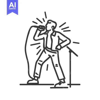 Download A line drawing of a man singing with a microphone Vector Graphic