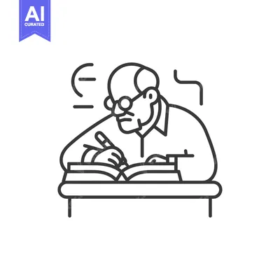 Download A Line Drawing of a Man Writing at a Desk Vector Graphic
