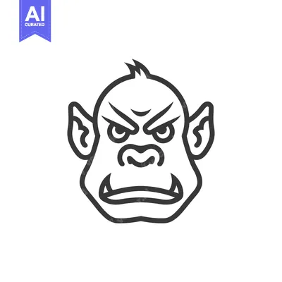 Aset desain premium: A line drawing of an angry,  frowning, ogre-like face