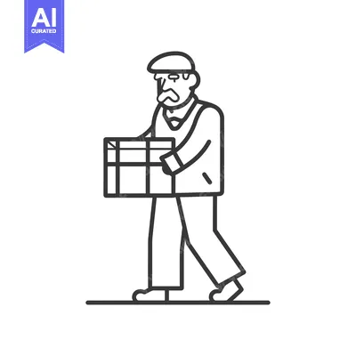 Popular premium asset: A Line Drawing of an Elderly Man Carrying a Box
