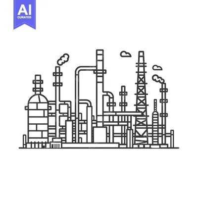 Aset premium populer: A Line Drawing of an Industrial Refinery Complex