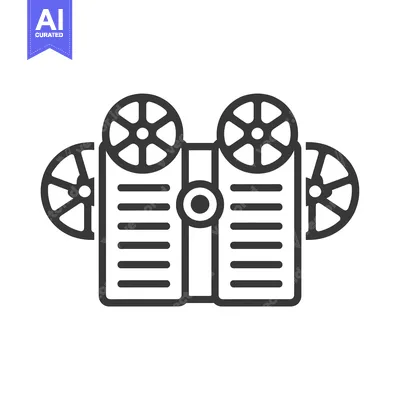 Aset premium populer: A line drawing of an old movie projector with film reels