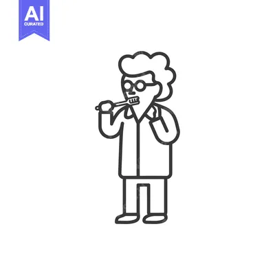 Premium design asset: A Line Drawing of a Person Brushing Their Teeth