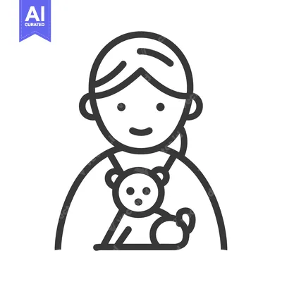 Aset desain premium: A Line Drawing of a Person Holding a Teddy Bear