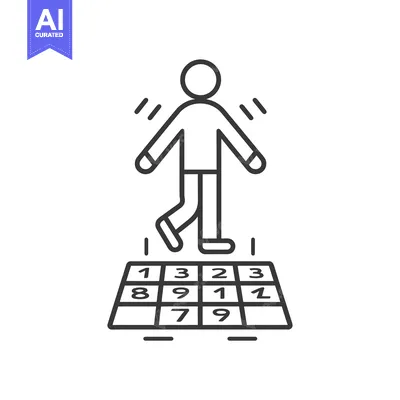 Aset desain premium: A Line Drawing of a Person Jumping on a Numbered Mat