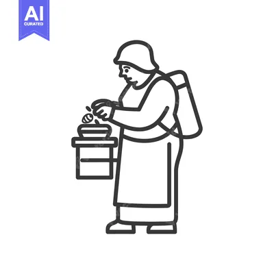 Aset desain premium: A line drawing of a person preparing food