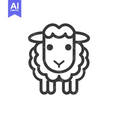 Aset premium populer: A line drawing of a sheep with a fluffy body
