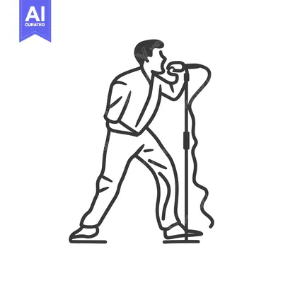 Aset premium populer: A Line Drawing of a Singer Holding a Microphone