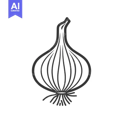 Aset desain premium: A Line Drawing of a Single Onion with Roots