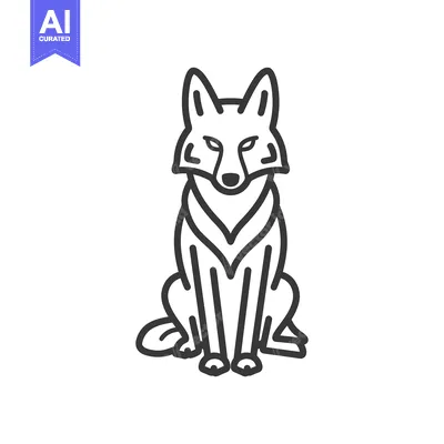 Premium design asset: A Line Drawing of a Sitting Wolf with Pointed Ears