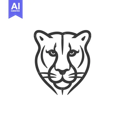 Aset desain premium: A line drawing of a snow leopard's head facing forward