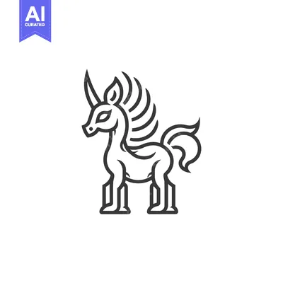Aset desain premium: A Line Drawing of a Stylized Unicorn