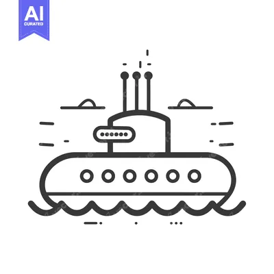 Aset desain premium: A Line Drawing of a Submarine in the Ocean
