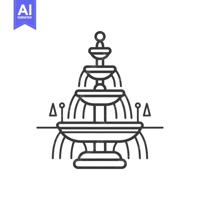 Aset desain premium: A line drawing of a tiered fountain with water flowing