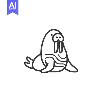 Aset desain premium: A Line Drawing of a Walrus with Its Tusks Showing