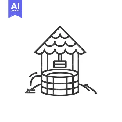 Premium design asset: A Line Drawing of a Well with a Roof and Bucket
