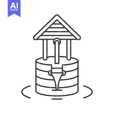 Aset premium populer: A Line Drawing of a Well with a Roof and Water Flowing from it