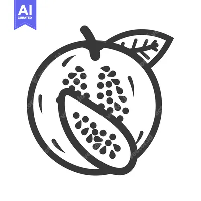 Aset desain premium: A Line Drawing of a Whole and a Slice of Papaya with a Leaf