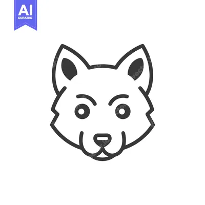 Aset premium populer: A line drawing of a wolf's face with a smiling expression