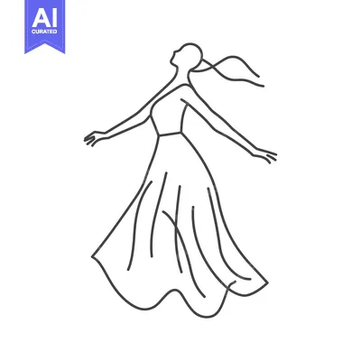 Aset premium populer: A Line Drawing of a Woman in a Flowing Dress