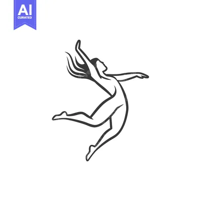 Aset premium populer: A line drawing of a woman leaping in mid-air