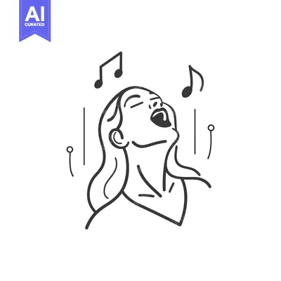 Aset premium populer: A Line Drawing of a Woman Singing with Music Notes Above Her Head