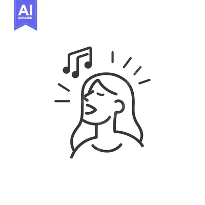 Aset premium populer: A Line Drawing of a Woman Singing with Music Notes Above Her Head