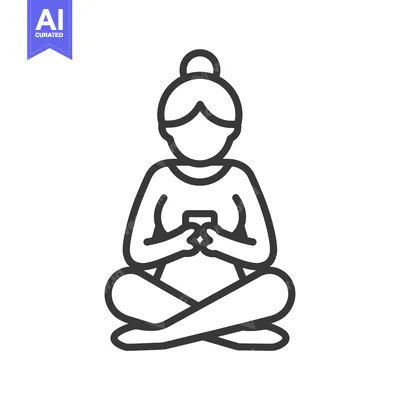 Aset desain premium: A line drawing of a woman sitting in a lotus position, holding a phone