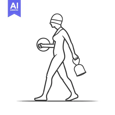 Aset premium populer: A line drawing of a woman wearing a swimsuit and carrying a beach ball
