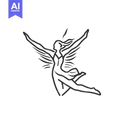Aset premium populer: A line drawing of a woman with wings soaring through the air