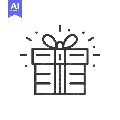 Aset desain premium: A line drawing of a wrapped gift box with a bow
