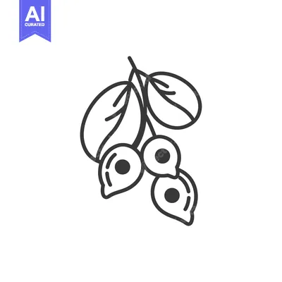 Aset desain premium: A Line Drawing of Three Berries with Leaves on a Branch
