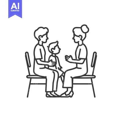 Aset premium populer: A line drawing of two adults sitting on chairs facing each other, with