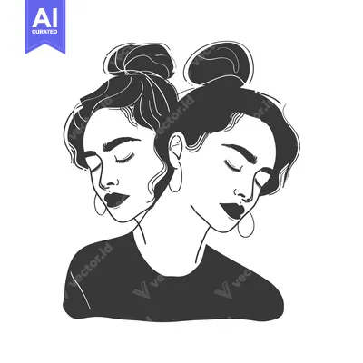 Aset desain premium: A Line Drawing of Two Women's Faces Joined Together