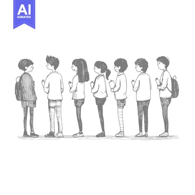 Aset premium populer: A Line of Students Waiting in a School Hallway
